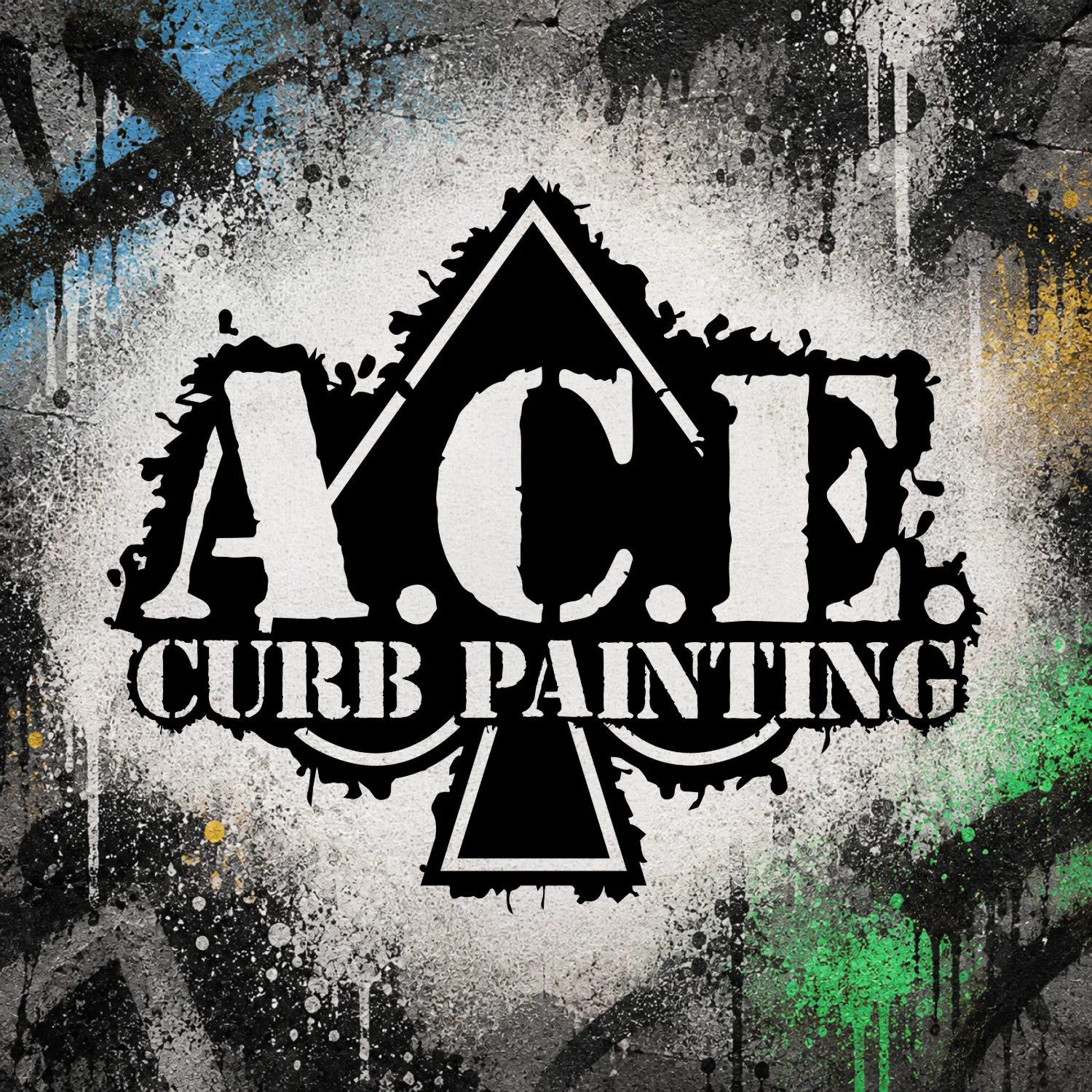 The A.C.E. Curb Painting mark: a stencilled spade sprayed onto concrete