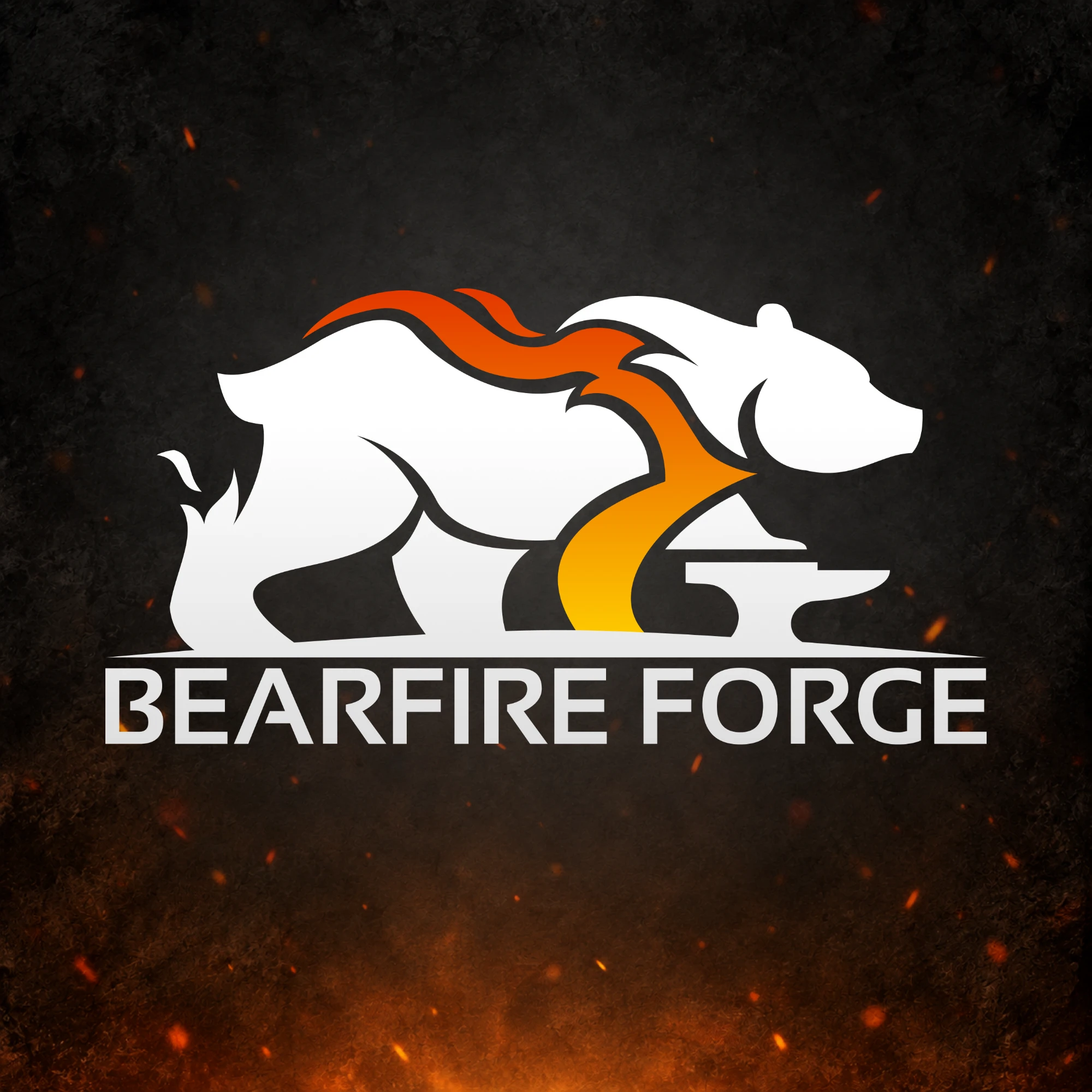 The BearFire Forge mark: a bear striding over an anvil, flame trailing from its back