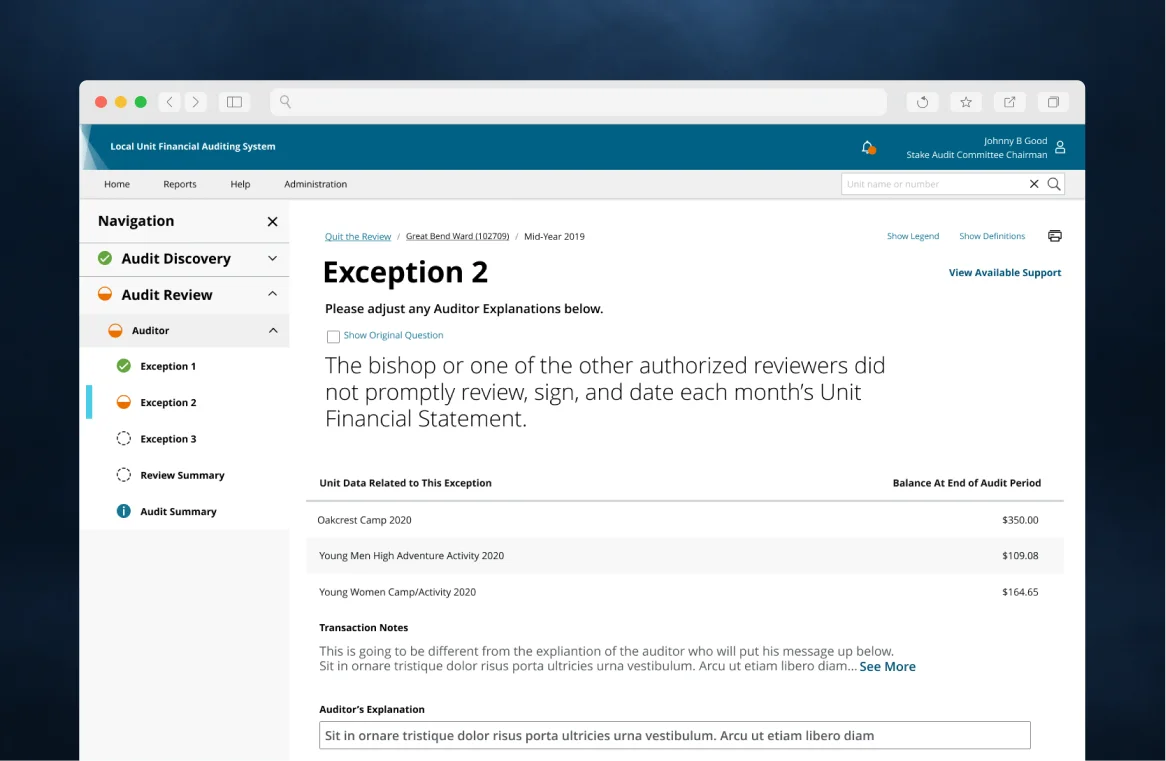 The Local Unit Financial Auditing System, reviewing an audit exception
