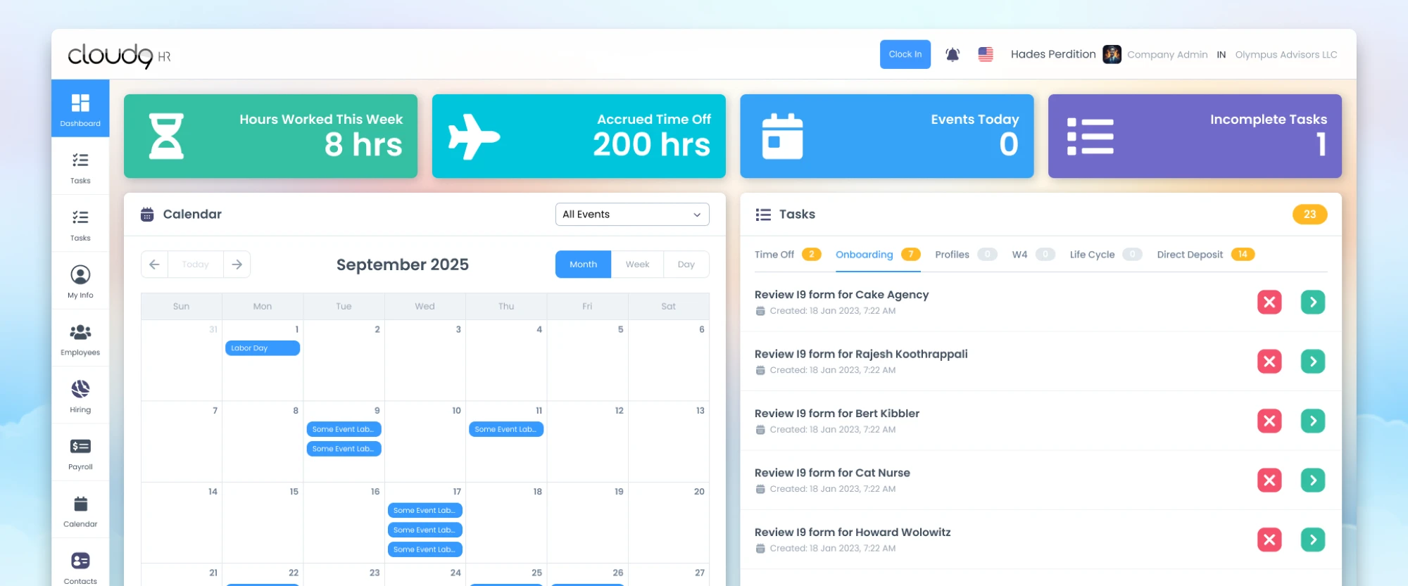 The Cloud9 HR dashboard