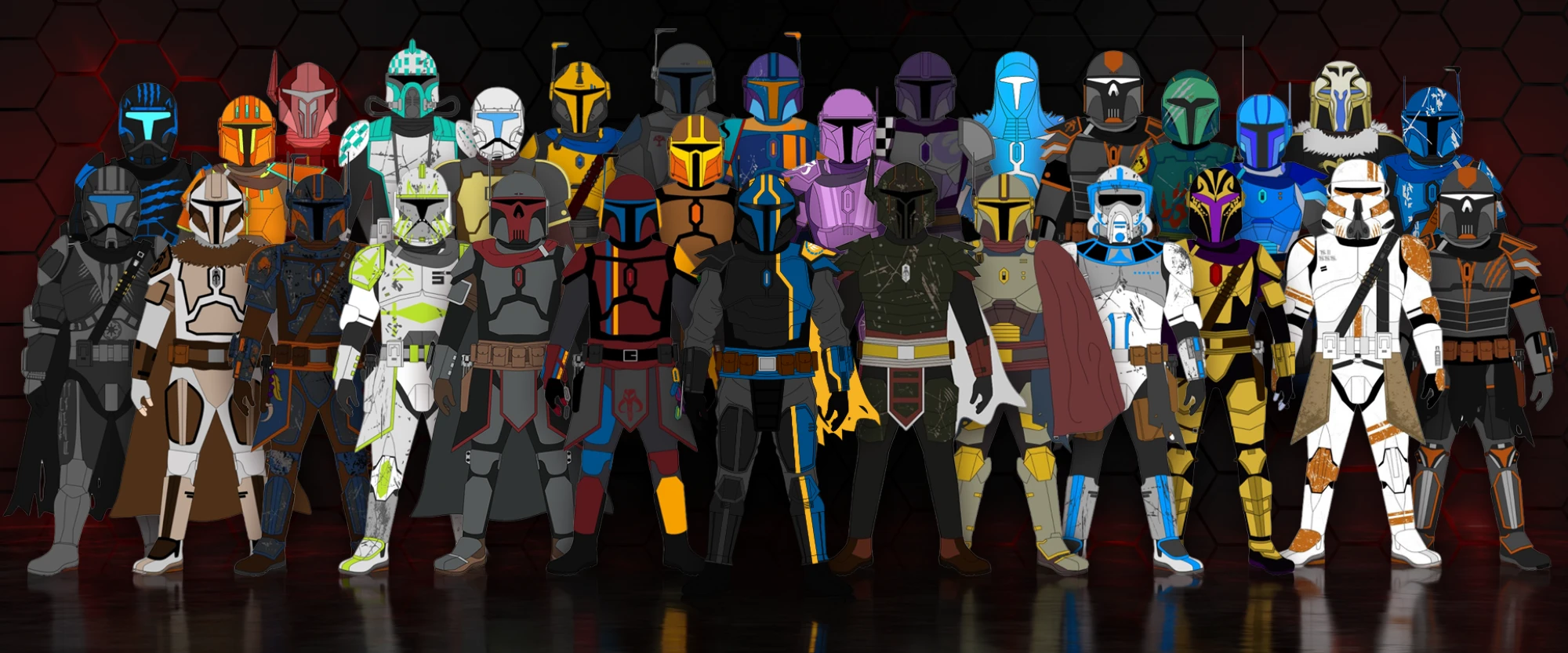 Rows of finished kits, no two alike in armor, color, or markings