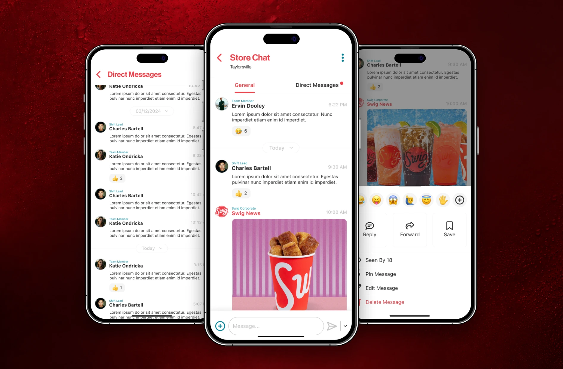 Store chat: direct messages, the general channel, and message actions
